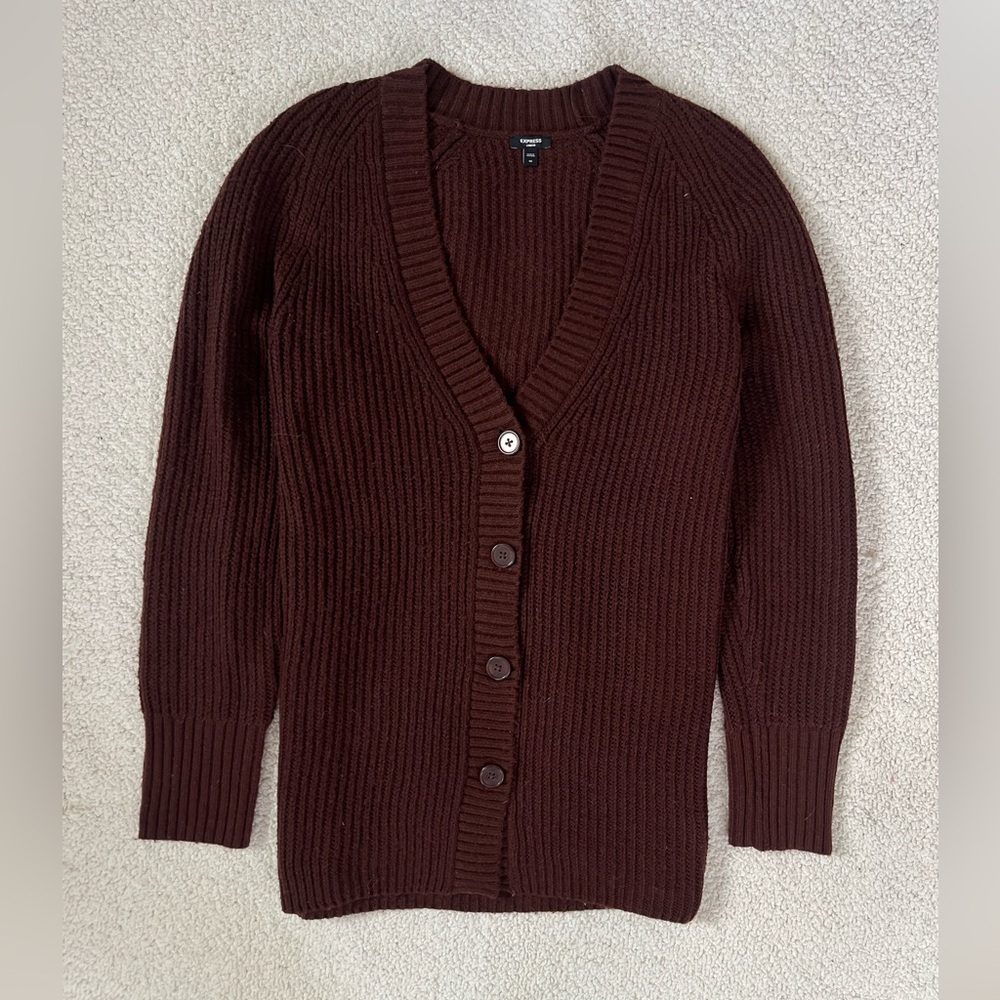 Express London Deep Brown Dark Chocolate Academy Women's Cardigan Sweater XS
